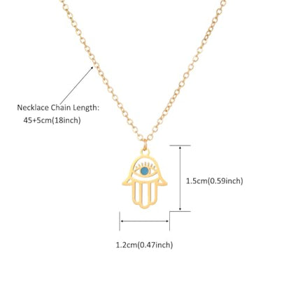 Stainless Steel Hebrew CHAI Necklace | Hand of Fatima Pendant | Turkish Evil Eye Charm | Israel Map Blessing Necklace | Protection Jewelry for Women men Include a Gift Box - color: Gold-Hamsa-1252