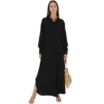 FYMNSI Abayas for Women Muslim Dress Modest Maxi Robe Abaya Kaftan Dresses Eid Prayer Clothes Arabian Islamic Dubai Outfit - color: Black