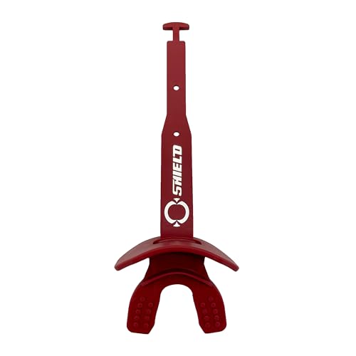 O Shield Striker Football Lip Guard with Permanent Strap | Football Lip Guard with Permanent Strap — Front Teeth, Lip, and Full Bite-Surface Coverage, No-Boil Ready Fit - color: Maroon