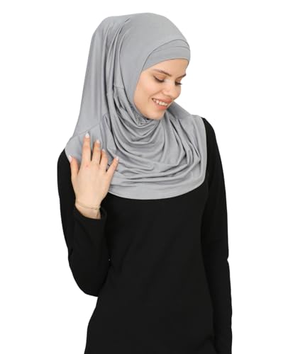 Prien Chic Ready To Wear Hijab For Women, Muslim Long Turban Undercap Set, Instant Scarf, Prayer Clothes For Girls, Abaya - color: Grey