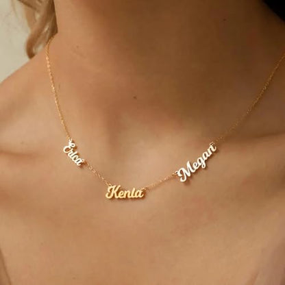 Ajiangwu 18K Gold Plated Name Necklace Personalized,Multiple Custom Name Necklace Family Necklace with Kids Names Customized Choker Necklace for Women - color: 3 Names