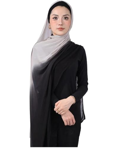 Special Ombre Modal Cotton Hijab Scarf for Women, Graceful Gradient Muslim Head Scarfs - color: Ombre Black