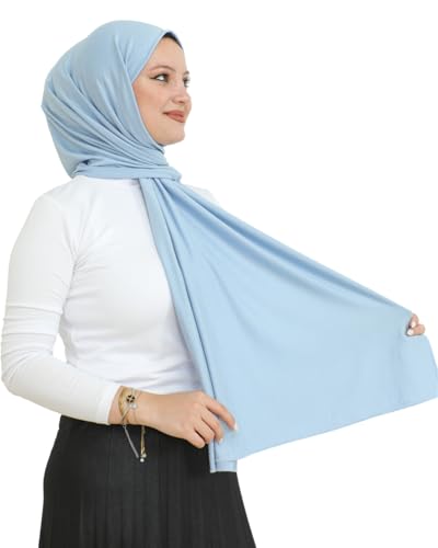 Prien Hijab for Women Viscose Scarf Lightweight Muslim Hijabs Long Shawl Islamic Scarves Turkey Silk Headscarf for Womens - color: Light Blue