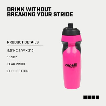 Capelli Sport Sports Water Bottle, Plastic Squeeze Water Bottle with Easy Open Nozzle and Grip Panels, Pink - color: Pink