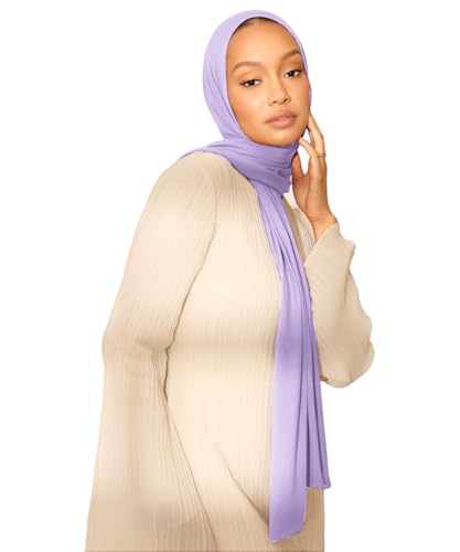 Hijab Scarf for Women Soft Muslim Hijabs Head Wrap Scarves Fashion Long Hair Shawls Stretchy Muslin Headscarf - color: Light Purple Hijab Scarf for Women