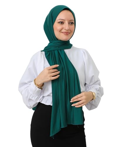 Prien Hijab for Women Viscose Scarf Lightweight Muslim Hijabs Long Shawl Islamic Scarves Turkey Silk Headscarf for Womens - color: Emerald