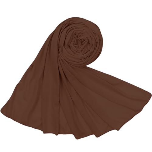 Hijab Scarf for Women Soft Cotton Muslim Jersey Hijab Head Wrap Scarves Fashion Long Scarf Shawls - color: Brown