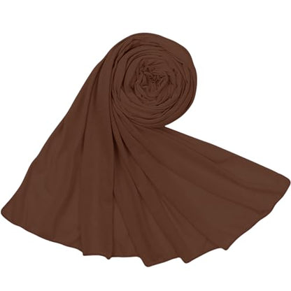 Hijab Scarf for Women Soft Cotton Muslim Jersey Hijab Head Wrap Scarves Fashion Long Scarf Shawls - color: Brown