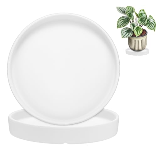 M METERXITY 2-Pack Plant Saucers, 6.3 Inch ID Anti-Rot Root Ceramic Flower Pot Plant Saucers for Indoor/Outdoor, Round Flowerpot Drip Tray [6.9 Inch OD, White] - color: White, size: 6.3 Inch