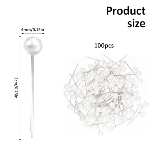 100Pcs Pearl Push Pins, Sewing Straight Pins with Faux Pearl Heads for Fabric Decorative Round Short Tacks with Storage Case for Craft Sewing Wedding Holiday DIY Accessories, 0.78Inch