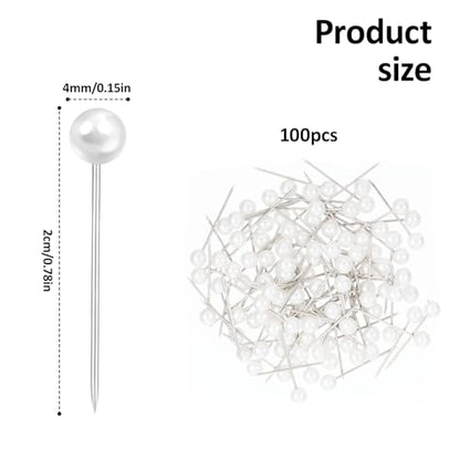 100Pcs Pearl Push Pins, Sewing Straight Pins with Faux Pearl Heads for Fabric Decorative Round Short Tacks with Storage Case for Craft Sewing Wedding Holiday DIY Accessories, 0.78Inch