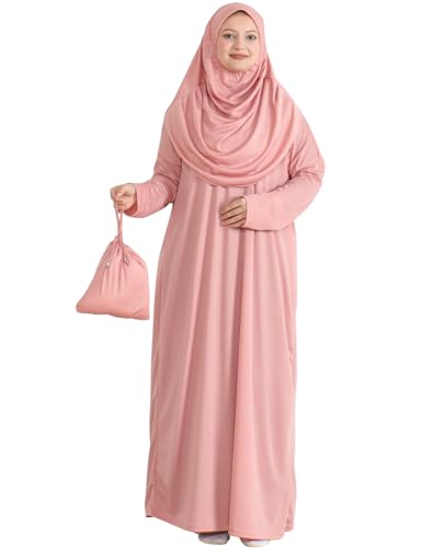 Prien Muslim Dress For Women With Hijab, Abaya, Instant Prayer Clothes Set, Islamic Wear, Dubai Kaftan Jilbab Burqa - color: Rose, size: 3X-Large-6X-Large