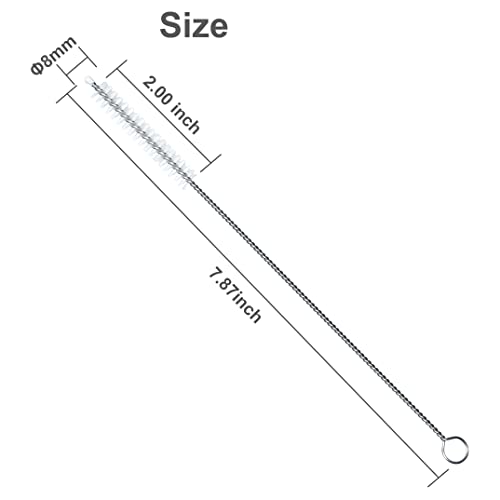 Straw Cleaner Brush (Only 2 pcs, 7.87inch X 5/16inch) | Extra Long Nylon Bristles and Stainless Steel Handle Cleaning Brushes for Washing Glass Silicone Metal Straws Tea Pot - color: Only 2 Pcs, 7.87inch X 5/16inch
