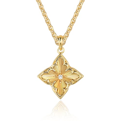 Gold Necklace for Women Charm Clover Pendant Gold Statement Necklaces - color: Golden