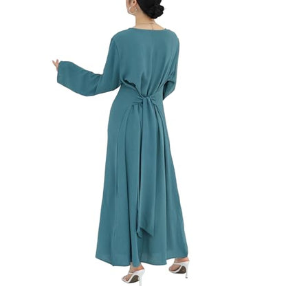 Abaya Dress for Muslim Eid Prayer Jilbab Dubai Women Maxi Kaftan Islamic Salah Dress Soft Muslim Women Clothes - color: Bluea, size: Large