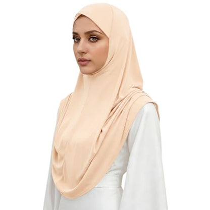 Instant Hijab Ready To Wear Hijab Scarf for Women Soft Long Muslim Jersey Hijabs Head Scarf for Prayer Abaya - color: Beige