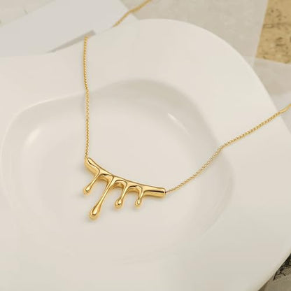 POTESSA 18K Gold Plated Pendant Necklace Medallion Coin Heart Y Shaped Chain Toggle Necklace for Women Jewelry - color: Golden Waterdrop