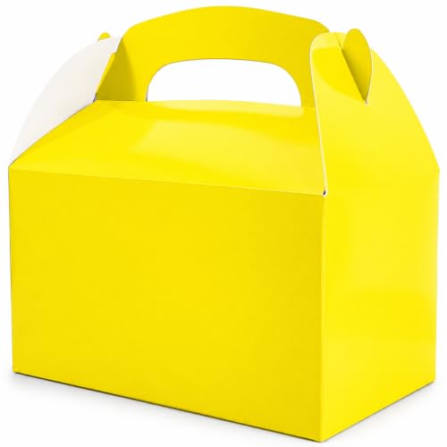The Dreidel Company Gable Treat Boxes, Party Favors, 6.25" x 3.5" x 3.5" Inch Box, 25-Pack (Yellow) - color: Yellow