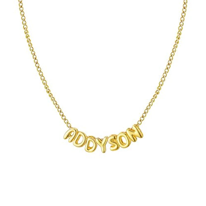 Ldurian Personalized Bubble Name Necklace, Tiny Name Plate Pendant Necklace, 14K Gold Plated Charm Cute Pre-made Jewelry for Women - size: 9 Addyson