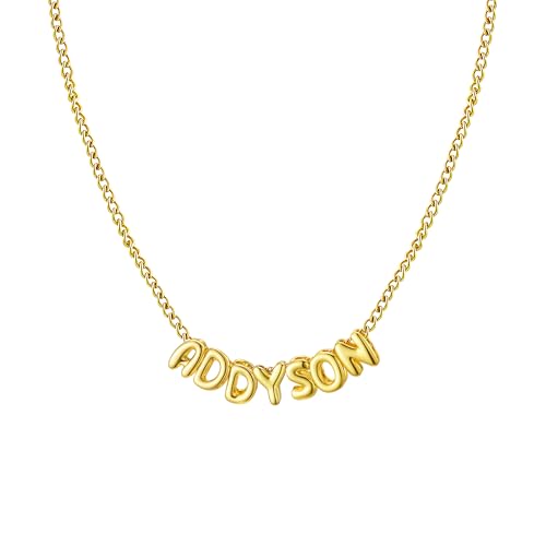 Ldurian Personalized Bubble Name Necklace, Tiny Name Plate Pendant Necklace, 14K Gold Plated Charm Cute Pre-made Jewelry for Women - size: 9 Addyson