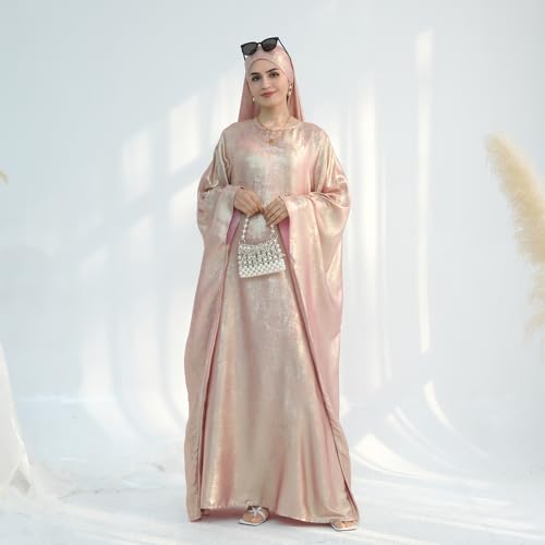 ODIZLI Abayas For Women Muslim Metallic Shiny Hijab Prayer Dress Arabic Kaftan Dubai Turkey Islamic Dress - color: Light Pink, size: Size One
