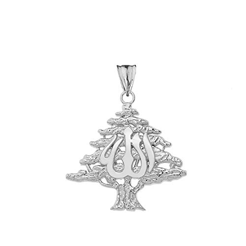 Middle Eastern Jewelry Fine Sterling Silver Lebanese Cedar Tree with Allah Symbol Pendant Necklace