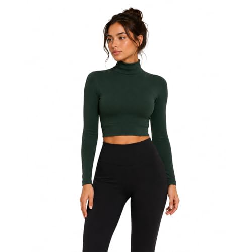 AMAL Muslim Arm Hijab Cotton Cropped Bolero Top for Women, Long Sleeve Mock Neck Modest Layering Shrug - color: Green, size: Small