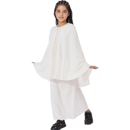 Lenmipot Kids Jilbab 2pcs Abaya Girls Muslim Prayer Dress Kids Eid Full Cover Abaya Dress Set Islamic Prayer Jilbab for Girl - color: Whitea, size: 9-10 Years