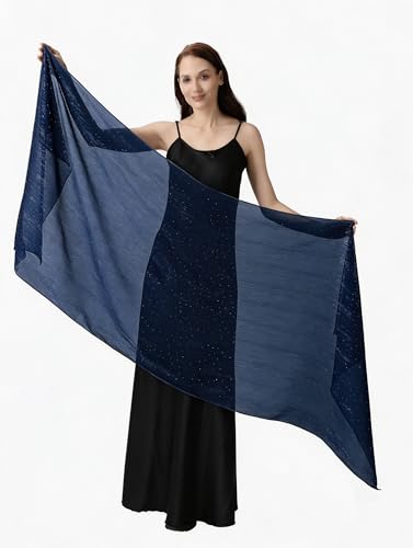 OurLore Chiffon Shawls Wraps for Women Sheer Glitter Scarf Sparkly Rhinestones Shoulder Sarong Cover Up Hijab for Wedding - color: Navy