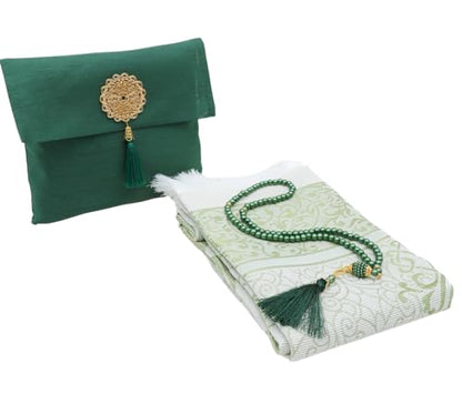 Prien Muslim Prayer Rug with Tasbih and Portable Bag, Muslim Gift for Women Men, Mubarak Islamic Box, Soft Mat Islam Gifts Set, Turkish Sajadah for Ramadan, Eid, Hajj, Travel, Pray (Emerald) - color: Emerald