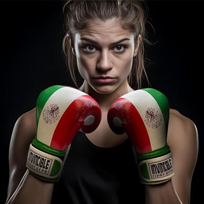 Invincible Fight Gear Standard Hook and Loop Leather Training Boxing Gloves with Mexican Flag Colors -Ideal for Boxing, Kickboxing, Muay Thai, MMA for Men Women and Kids