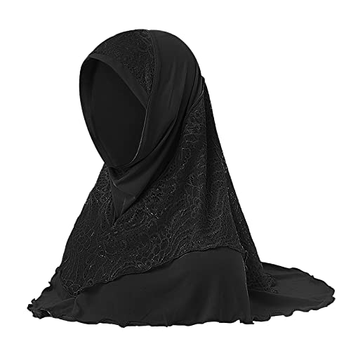 Women Soft One Piece Hijab Long Muslim Turban Islamic Full Head Scarf - color: Lace/Black