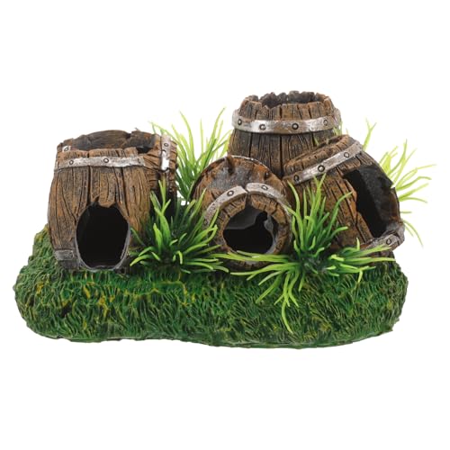 Kisangel Wine Barrel Aquarium Ornament Resin Fish Tank Decoration with Hideout Cave for Fish and Shrimp Shelter 2.36X3.35X2.36 Inch Rustic Aquarium Decor