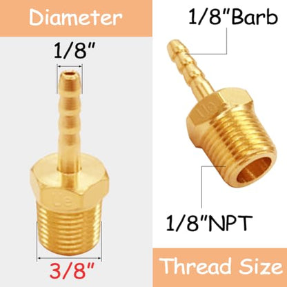 Uenede 6PCS Brass Hose Barb Fittings 1/8" NPT Male to 1/8" Barb Adapter Connector for Water/Oil/Gas - size: 1/8"Barb, style: 1/8"NPT Male