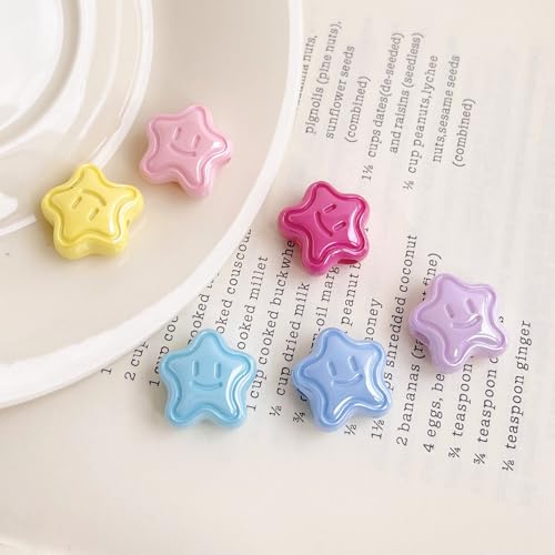 LiQunSweet 20 Pcs Random Colors Star with Smile Acrylic Beads Lovely Celestial Loose Spacer Beads for DIY Jewelry Bracelet Craft Accessory Decoration - color: Star with Smile Acrylic Beads_20 Pcs