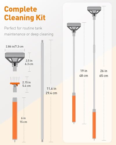 Pawfly Aquarium Algae Scraper Cleaner Fish Tank Brush with 5 Stainless Steel Blades, 26 Inch Aquarium Glass Scraper Aquarium Cleaning Tool