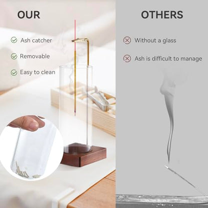 1 Pack Incense Holder for Sticks, Insence-Stick Holder Ash Catcher with Removable Glass [Anti-Ash Flying], Mess-Free Incense Burner Holder, Perfect for Meditation Yoga Relaxation, Home Decor - size: Upside Down Brown