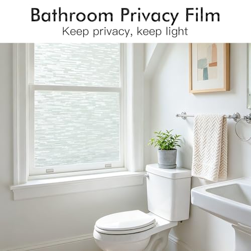 Haton Window Privacy Film, Frosted Stripe Non-Adhesive, 11.8" x 118.1" | Static Cling Removable Frosted Glass Film, Blocks UV & Heat, Anti-glare Privacy Covering for Bathroom & Home Windows - color: Frosted Stripe, size: 11.8" x 118.1"