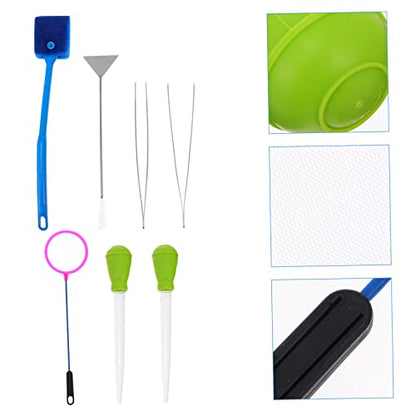 COLLBATH 7pcs Aquarium Cleaning Tool with Stainless Steel Brush Tweezers and Fishing Net Essential Tank Plant Tools for Easy Maintenance