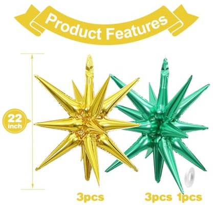 Green Gold Star Balloons, 6PCS 22 Inch Foil Explosion Star Balloons - color: Green Gold