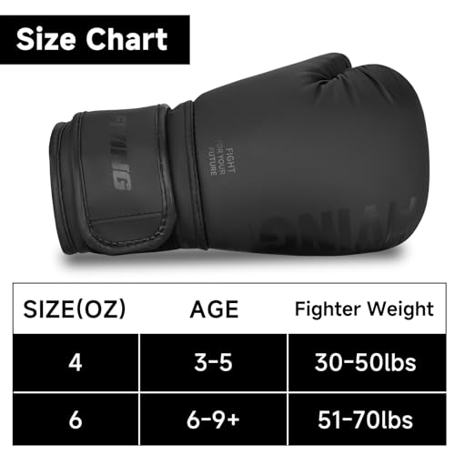 Kids Boxing Gloves, Youth Boxing Training Gloves for Kids Boys and Girls, 4oz & 6oz Fighting Gloves, Punching Bag Kickboxing Thai Mitts MMA Training Sparring Gloves - color: Black, size: 6oz