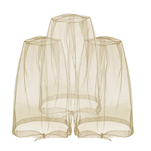 Anvin Mosquito Head Mesh Nets Gnat Face Netting for No See Ums Insects Bugs Gnats Biting Midges from Any Outdoor Activities, Works Over Most Hats Comes with Free Stock Pouches (3pcs, Khaki) - color: Khaki