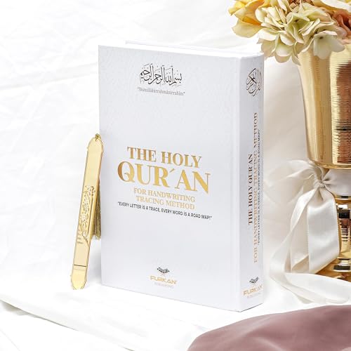 FURKAN Arabic Trace Quran, Hafs Riwaya, Naskh Style, Large Size(6.7x9.5″), Tracing Quran English, Al Quran Al Karim, Shadowed Quran, Islamic Gift, Gift for Men & Women, Hardcover Quran - White - color: White