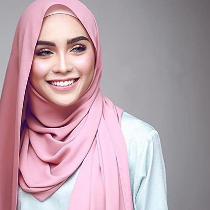 Yeieeo Chiffon Head Wraps for Women - Solid Color Fashion Bubble Chiffon Scarf Hijab - color: Skin Pink