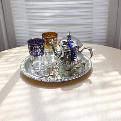 Moroccan Tea Tray Serving Cocktail Silver Handmade Fez Small Or Large Round (9/11/13/15 Inches) (9 Inches) - size: 9"