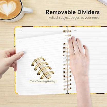 Lined Spiral Journal Notebook, A5 College Ruled Spiral Notebook for Women, Hardcover with Elegant Design for Work and Note-Taking, 5.5 * 8.25 inch, 160 Pages, Sunflower Cat - color: Sunflower