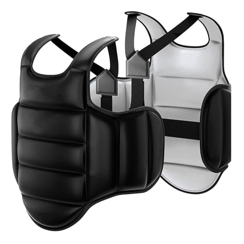 Reversible Karate Sparring Chest Guard, Taekwondo Boxing MMA Martial Arts Muay Thai Kickboxing Training Body Protector - color: Black/White, size: Large