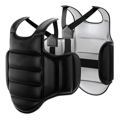Reversible Karate Sparring Chest Guard, Taekwondo Boxing MMA Martial Arts Muay Thai Kickboxing Training Body Protector - color: Black/White, size: Large