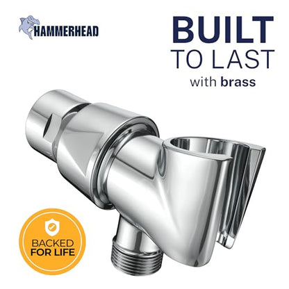 HammerHead Showers® Solid Metal Handheld Shower Head Holder - Chrome - Adjustable Shower Wand Holder with Wall Hook Bracket and Pivot Ball - Hand Held Shower Head Holder - Shower Hose Holder - color: Chrome