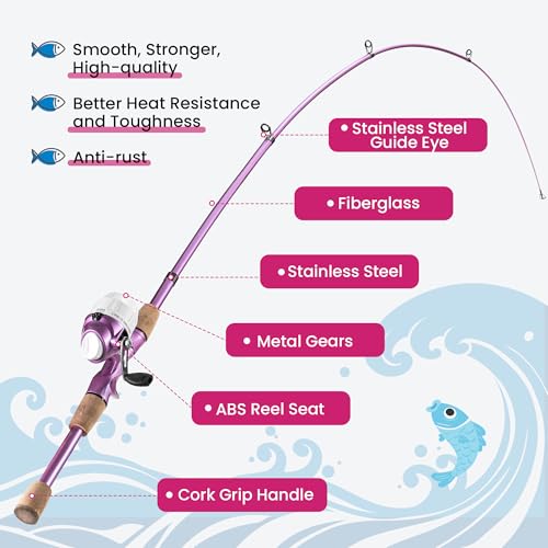 Kids Fishing Pole, Portable Telescopic Kids Fishing Poles for Boys Girls Youth, Fishing Rod and Reel Combo - color: Metallic Pink